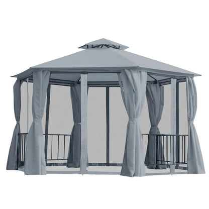 13ft Hexagon Gazebo, Outdoor Canopy Shelter, Netting, Shaded Curtains, Grey Gazebos at Gallery Canada