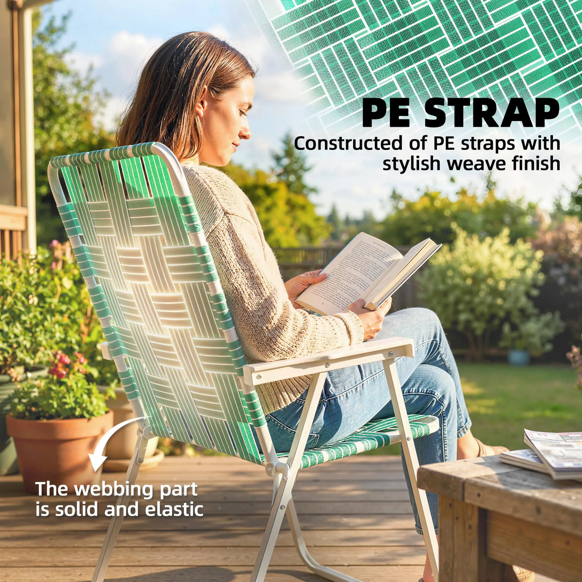 Set Of 2 Folding Patio Chairs, Portable With Armrests, Green Patio Chairs at Gallery Canada