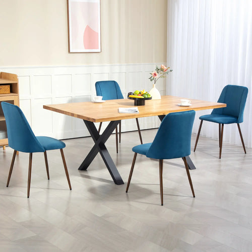 Velvet Dining Chairs Set of 4, Wood-Grain Steel Leg, Dark Blue