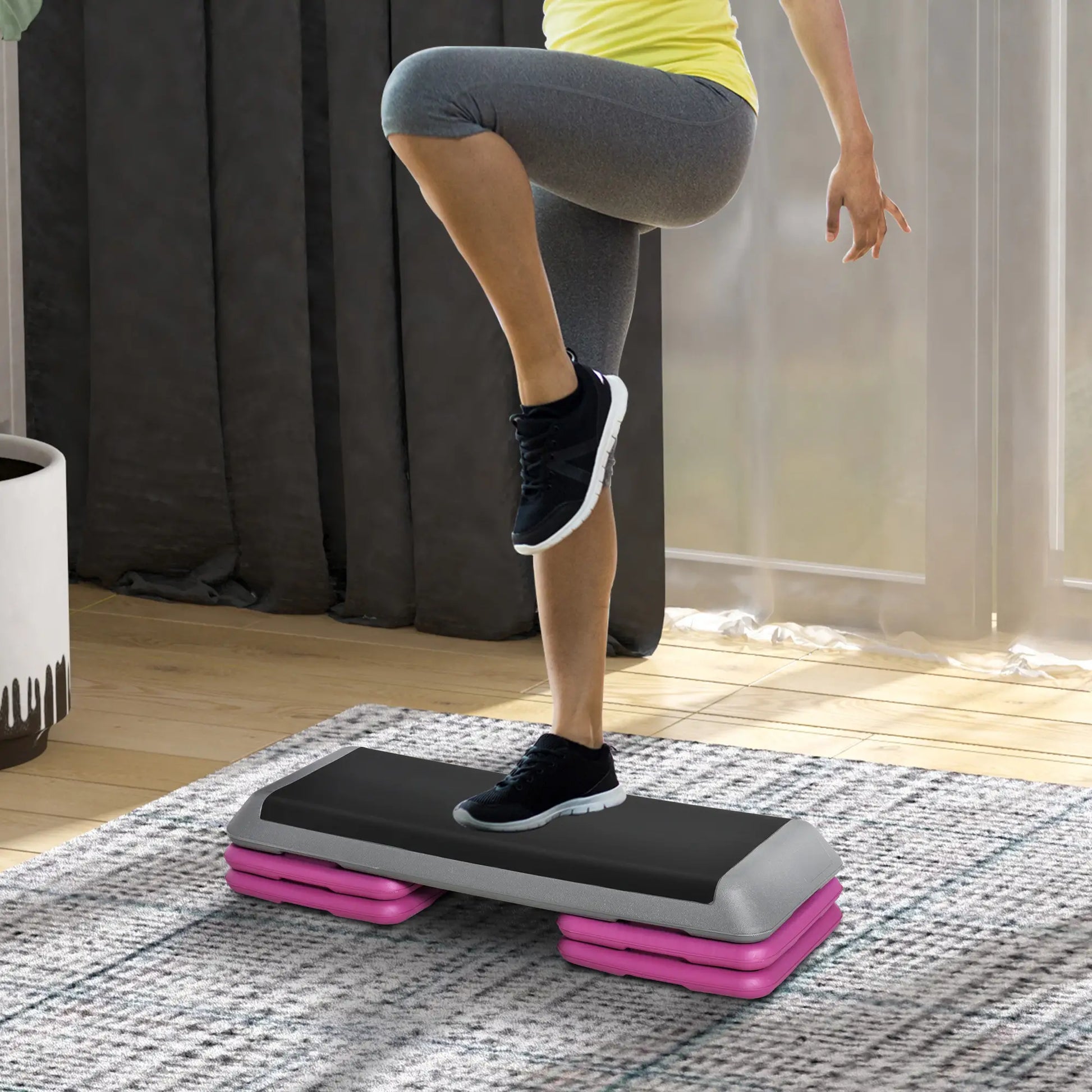 43" Adjustable Aerobic Stepper, 3 Level Risers, Cardio Fitness, Black Purple Aerobic Equipment at Gallery Canada