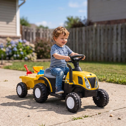 Tracteur pour enfants 6V véhicule électrique, remorque détachable, musique, jaune