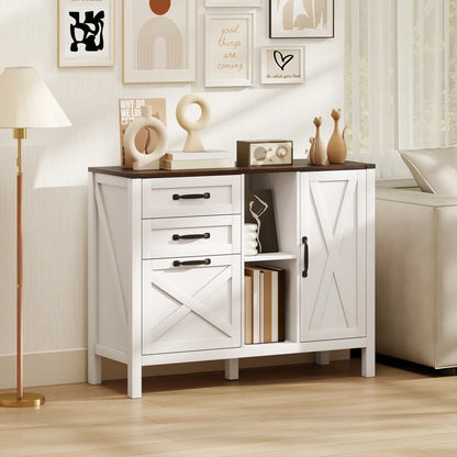 Lateral Filing Cabinet With Drawers, Shelves, Adjustable Hanging Bar, White