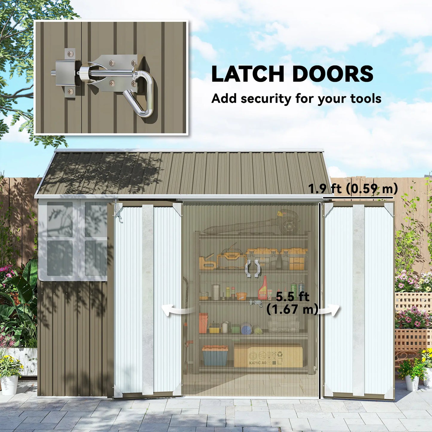 8.5' x 5.5' Metal Garden Shed, Outdoor Storage, Lockable Door, Light Grey Sheds at Gallery Canada