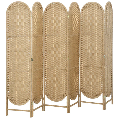 6 Panel Bohemian Privacy Screen, Arched Top Room Divider, Natural Wood