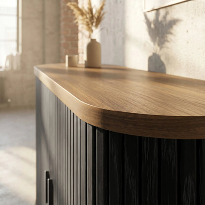 Sideboard Buffet Cabinet with Curved Tambour Doors, Brown/Black Storage Cabinets at Gallery Canada