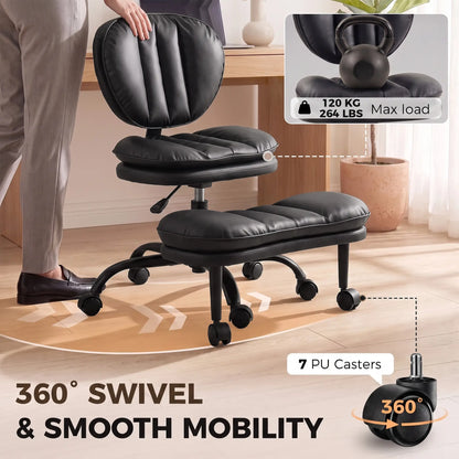 Ergonomic Cross Legged Office Chair, Swivel Meditation Desk Chair, Black