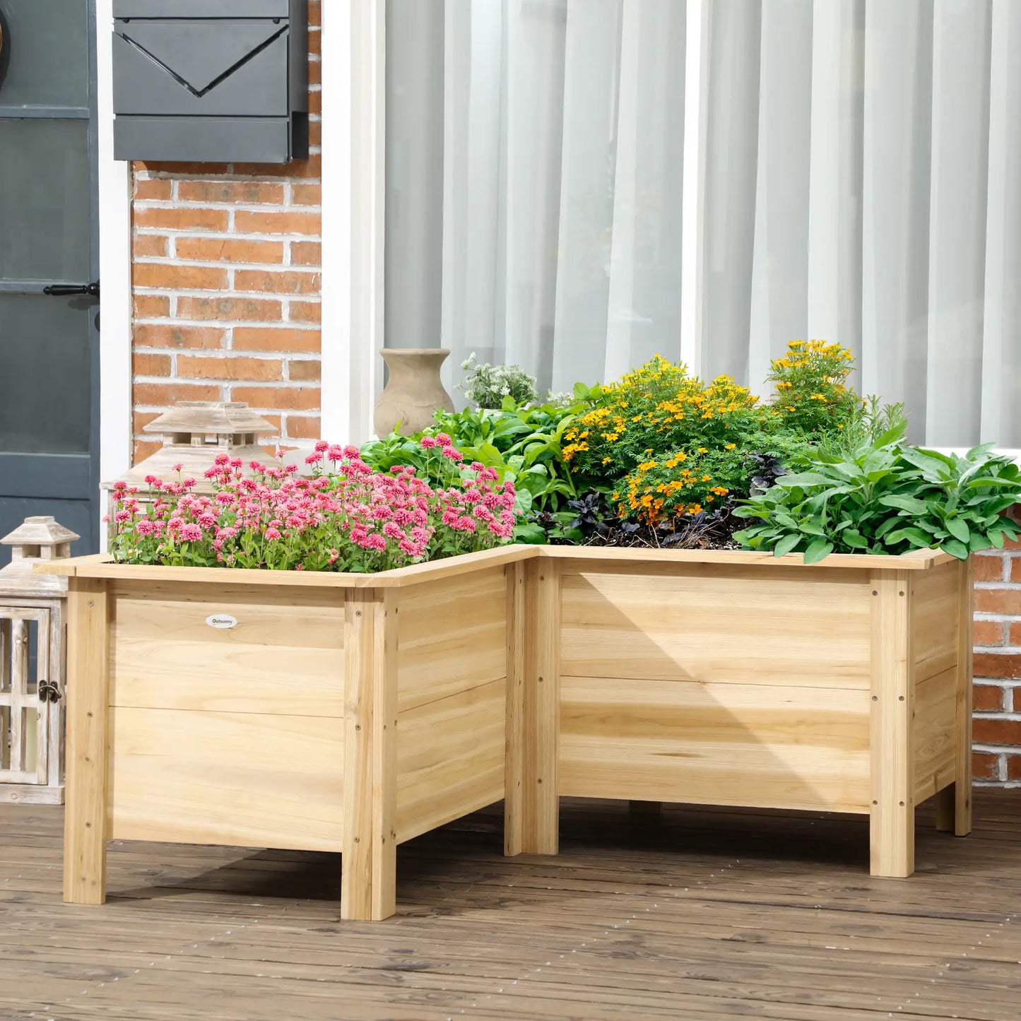 Raised Wooden Garden Bed, Elevated Planter Box with Legs, L-Shaped, Natural Wooden Planter Boxes at Gallery Canada