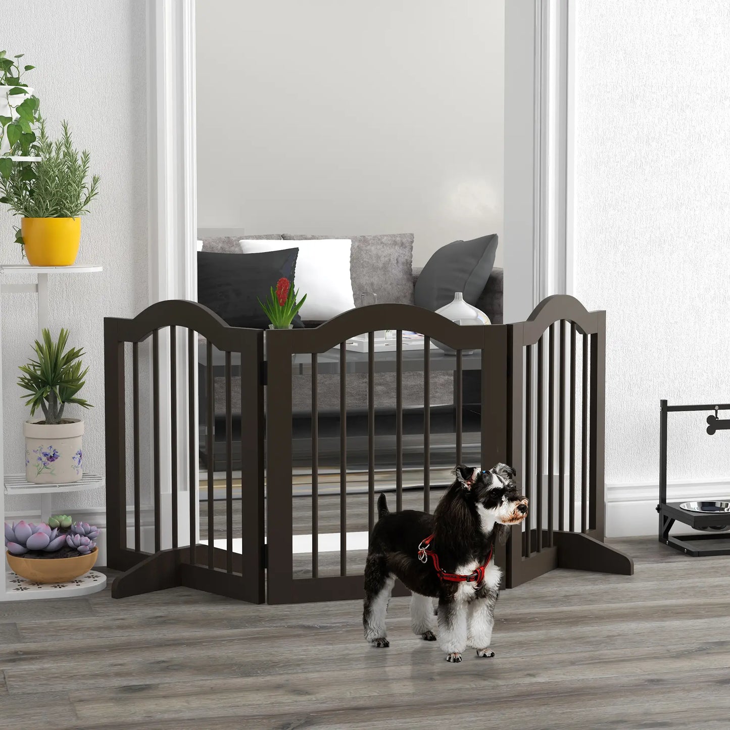 24 Inch Freestanding Pet Gate, 2 Support Feet, Coffee Pet Gates at Gallery Canada