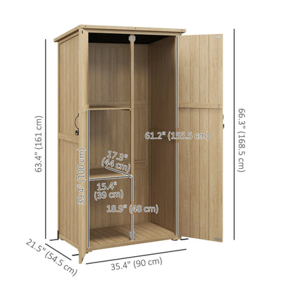 Wooden Outdoor Storage Cabinet, Garden Shed, Waterproof Asphalt Roof, Lockable Doors, Natural