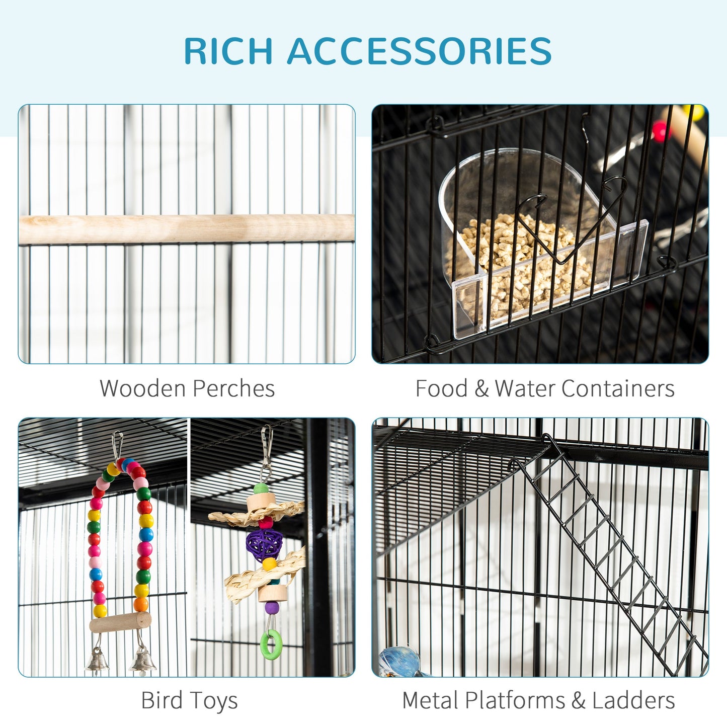 71" Bird Cage with Wheels Perches, Ramp, Storage Shelf, Toys for Canaries, Finches, Cockatiels, Parakeets, Black - Gallery Canada