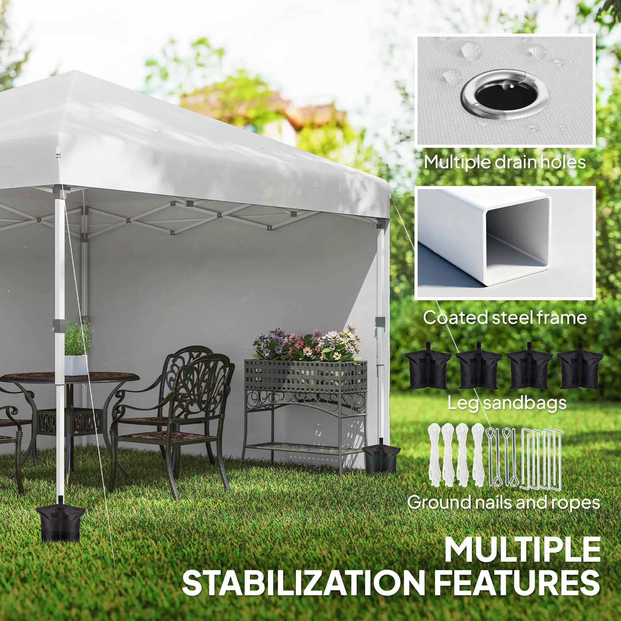 10' x 10' Pop Up Canopy, Sidewalls, Roller Bag, Adjustable Height, White Pop Up Canopies at Gallery Canada