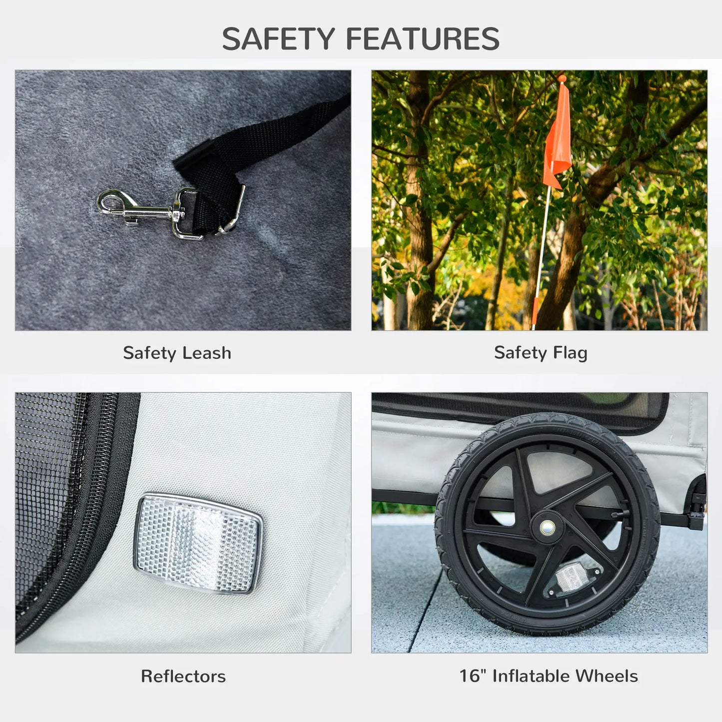 Dog Bike Trailer, Mesh Windows, Safety Leash, Flag, Medium Dogs, Light Grey Dog Bike Trailers & Strollers at Gallery Canada