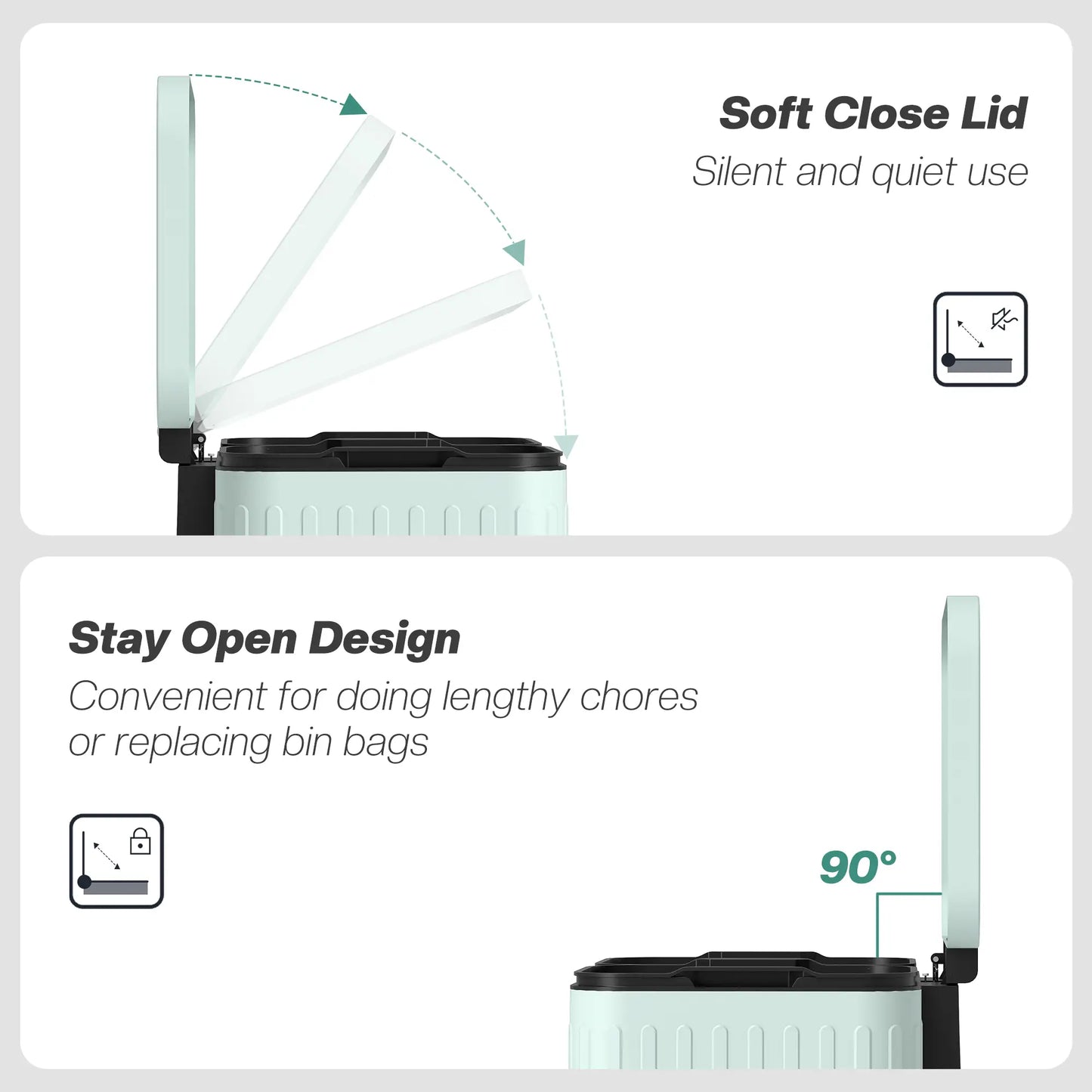 2 x 5.3 Gallon Trash Can, Soft Close Lid, Removable Inner Buckets