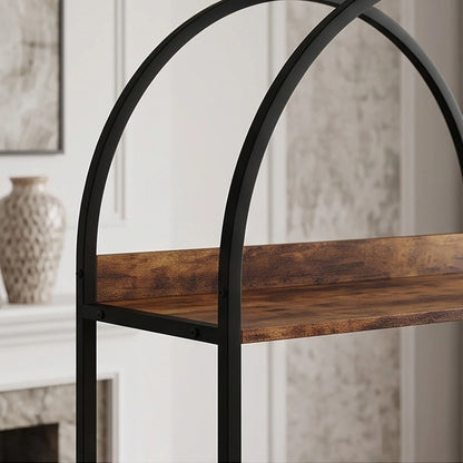 Bookshelf 5 Tier Arched Bookcase, 69.5" Tall, Rustic Brown, Rustic Brown Display Bookshelves at Gallery Canada