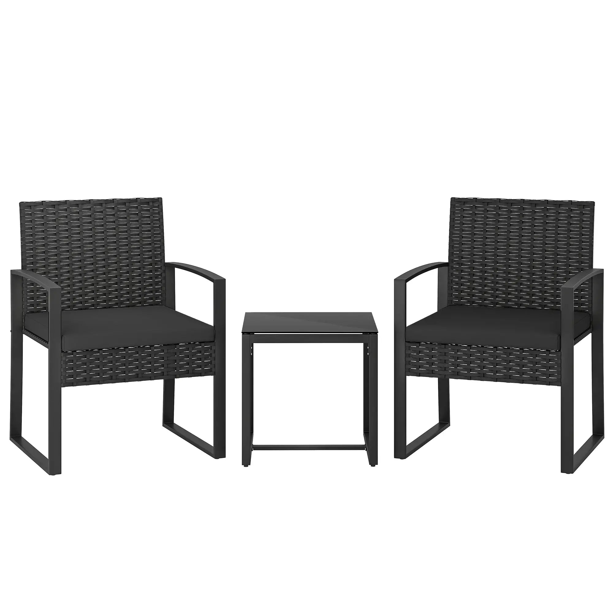 3 Piece Wicker Patio Set, Glass Top Table With Cushions, Black Bistro Sets at Gallery Canada