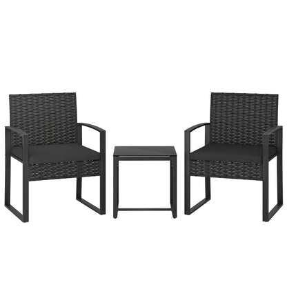 3 Piece Wicker Patio Set, Glass Top Table With Cushions, Black Bistro Sets at Gallery Canada