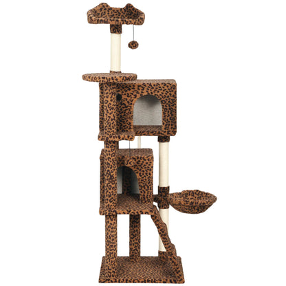 63 Inch Cat Tree with Sisal Posts, Condos, Plush Perches, Hammock, Ladder Cat Towers Leopard Print, Cream White at Gallery Canada
