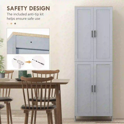 67" 4-Door Kitchen Pantry Cabinet, Freestanding, Adjustable Shelves, Grey Kitchen Pantry Cabinets at Gallery Canada