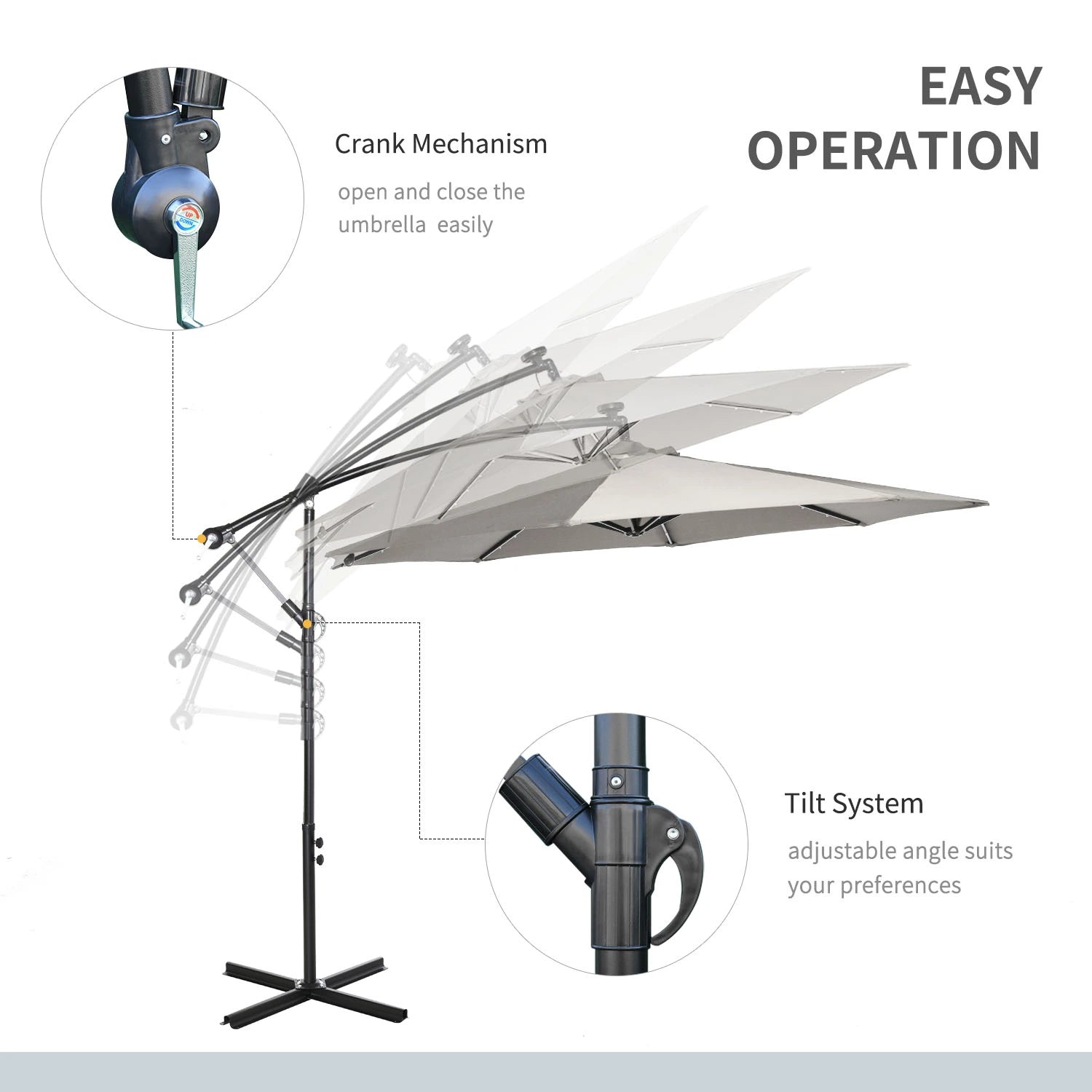10ft Outdoor Cantilever Umbrella, Solar Lights, Adjustable Angle, Light Grey Cantilever Umbrellas at Gallery Canada
