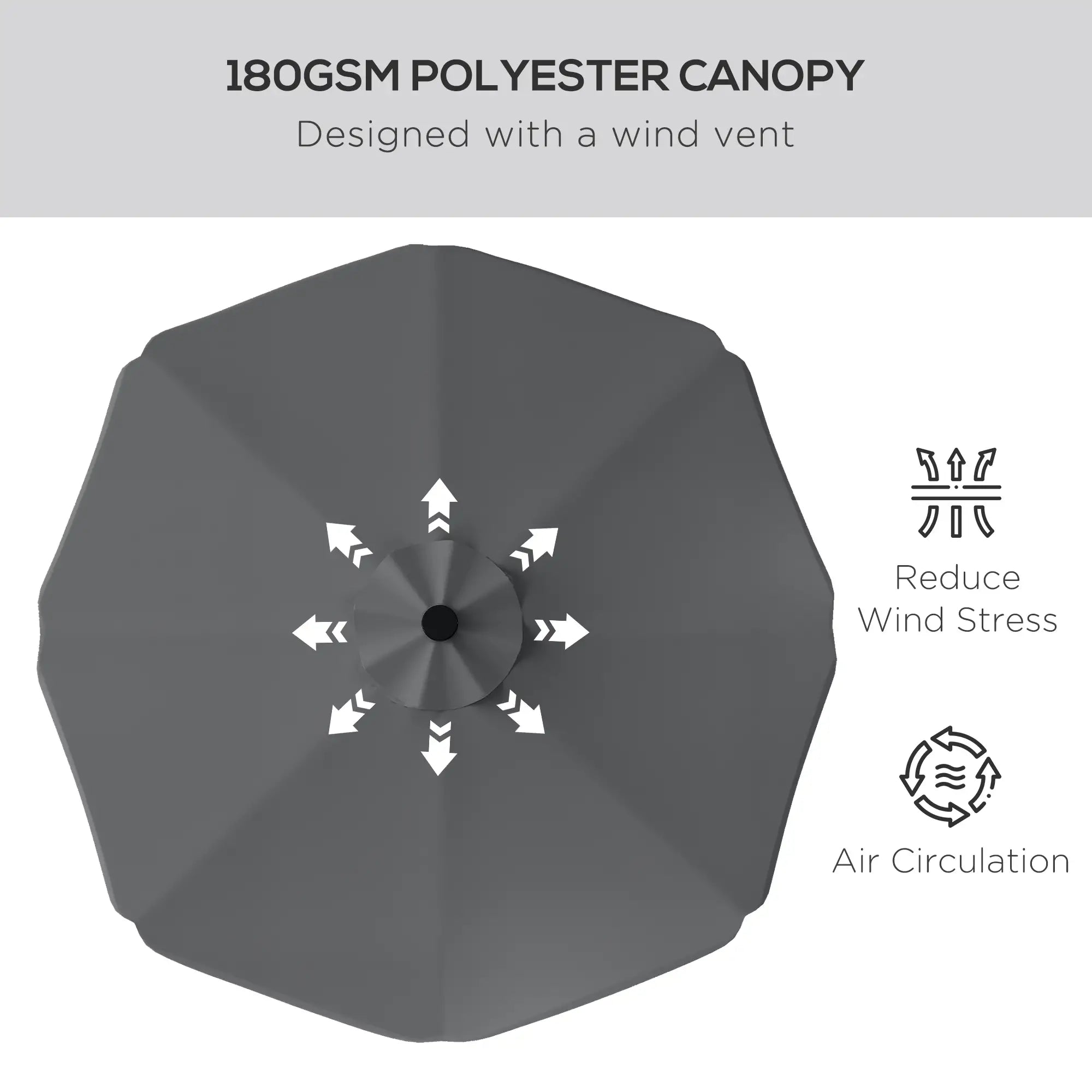 Solar Patio Umbrella with LED, Tilt, Crank, 10 x 10 ft, Dark Grey Sun Umbrellas at Gallery Canada