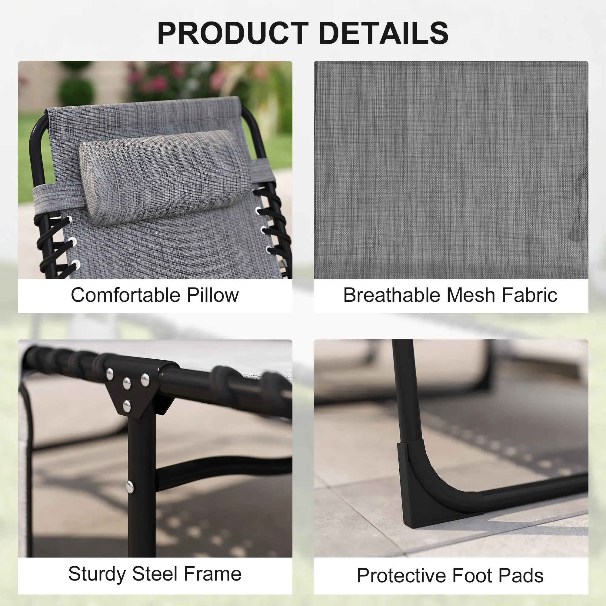 Outdoor Folding Chaise Lounge, Adjustable Backrest, Removable Pillow, Mixed Grey, Grey Lounger Chairs at Gallery Canada