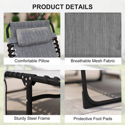 Outdoor Folding Chaise Lounge, Adjustable Backrest, Removable Pillow, Mixed Grey, Grey Lounger Chairs at Gallery Canada