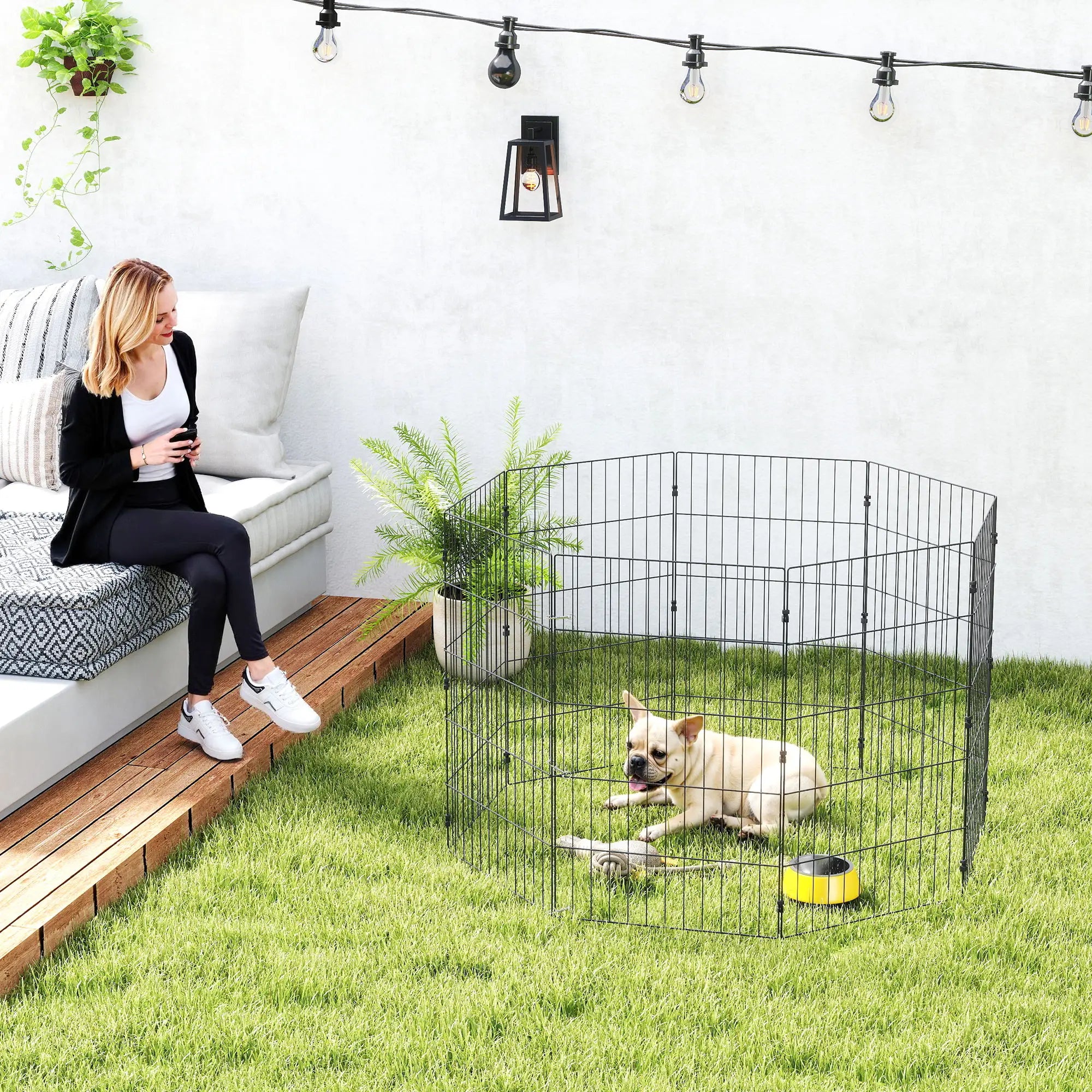 Foldable Metal Dog Playpen, Expandable Pet Fence, 20