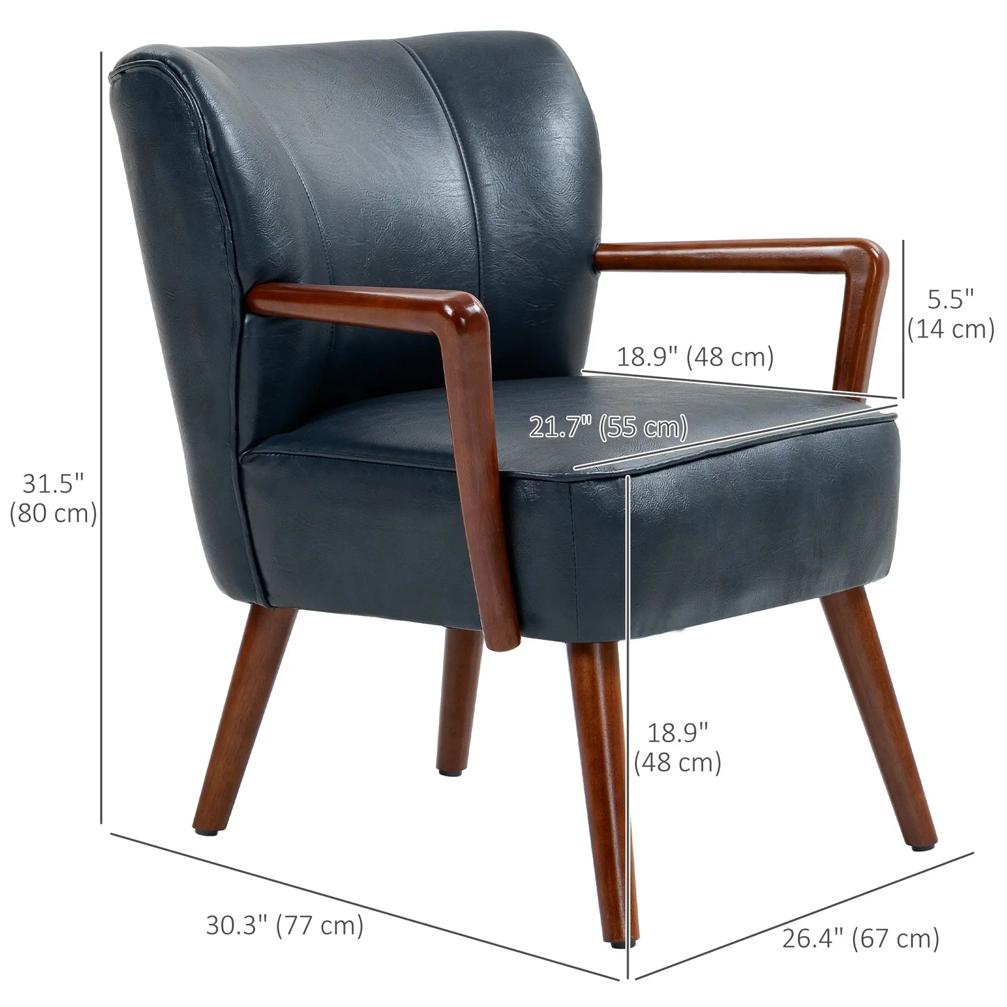 Modern Accent Chair, Faux Leather Upholstery, Wood Legs, Blue Accent Chairs at Gallery Canada