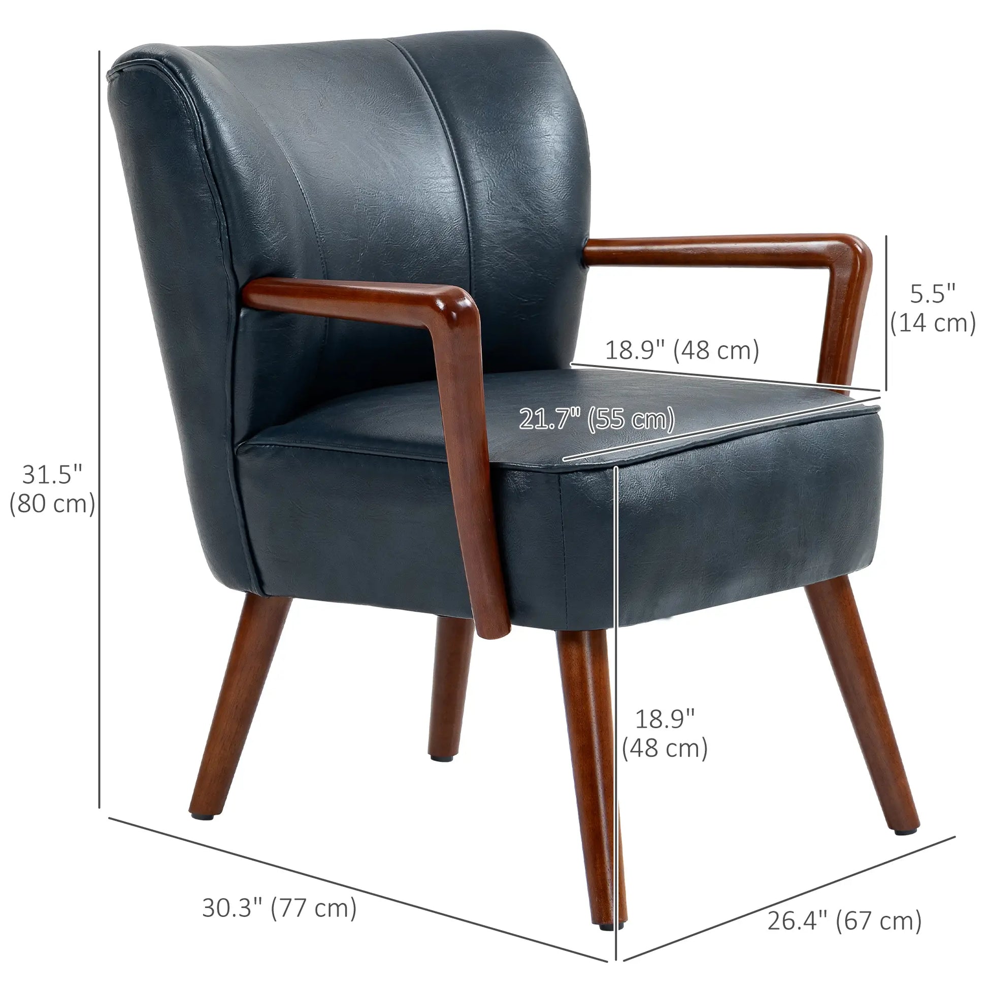 Modern Accent Chair, Faux Leather Upholstery, Wood Legs, Blue Accent Chairs at Gallery Canada