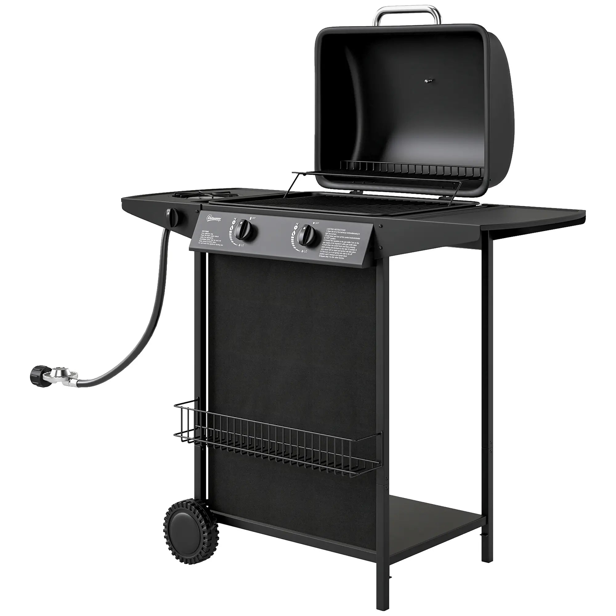 2+1 Burner Propane Gas BBQ Grill, Portable With Side Burner, Thermometer, Black Propane Gas Grills Black at Gallery Canada