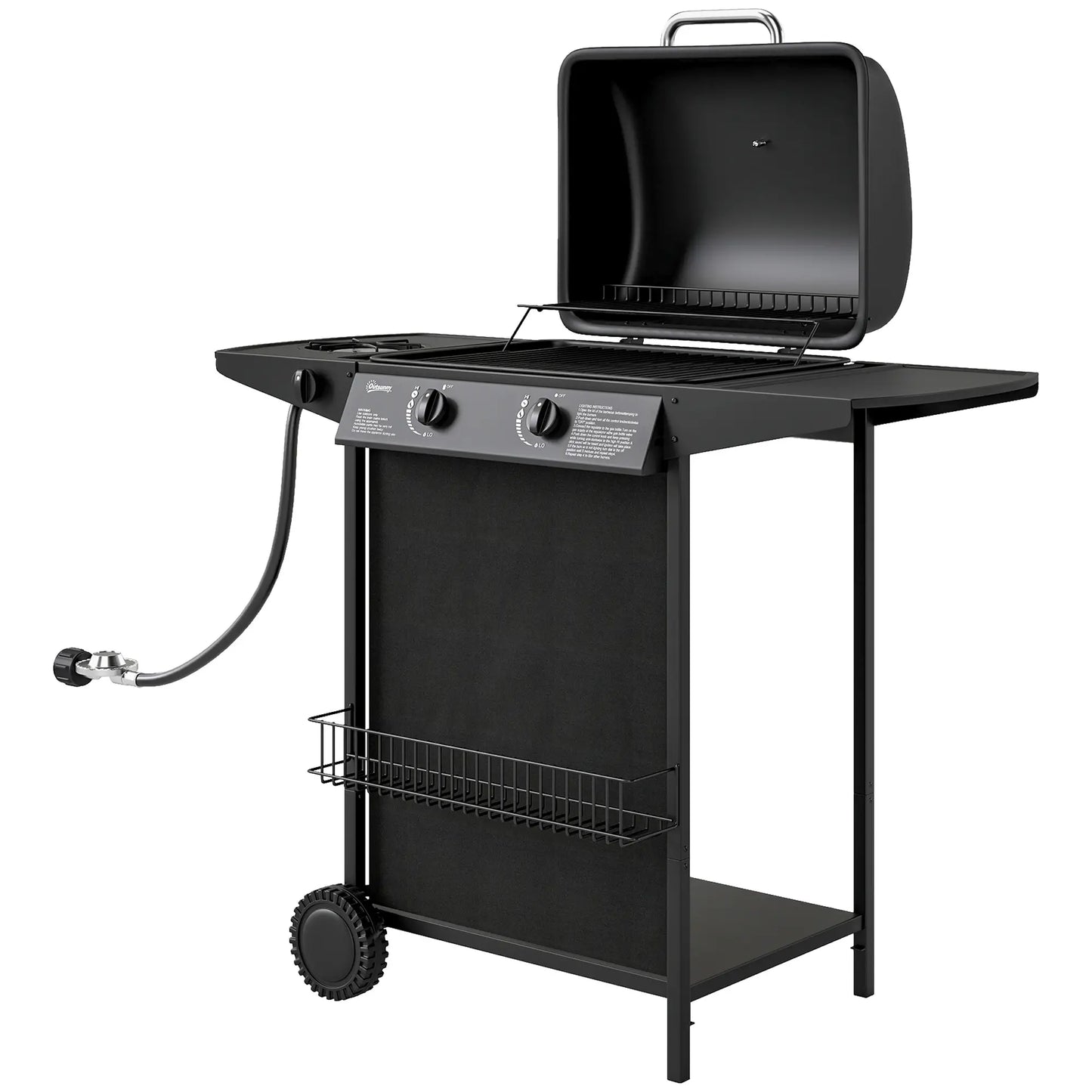 2+1 Burner Propane Gas BBQ Grill, Portable With Side Burner, Thermometer, Black Propane Gas Grills Black at Gallery Canada