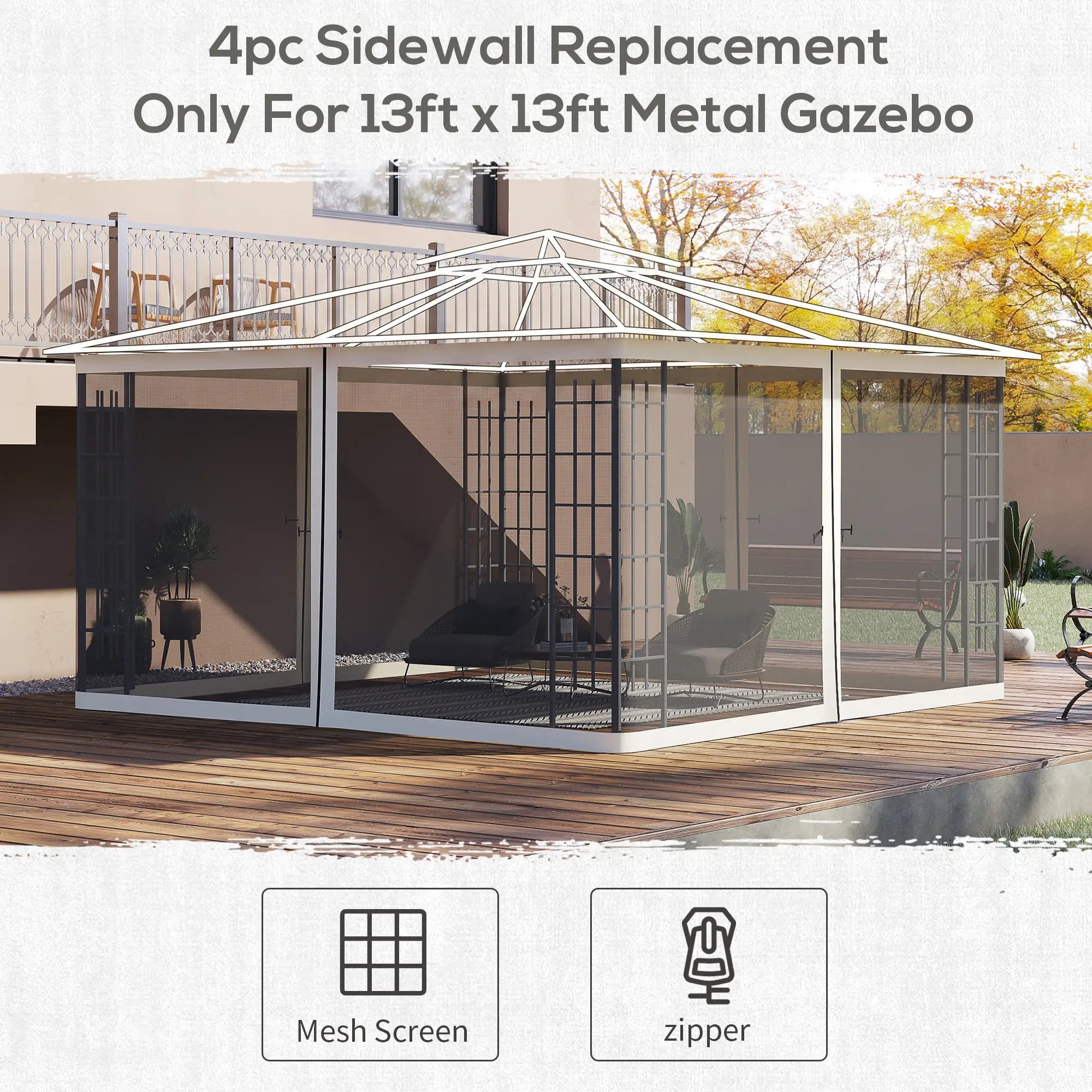 Outsunny Replacement Mosquito Netting 13' X 13', Black, Cream White Gazebos at Gallery Canada