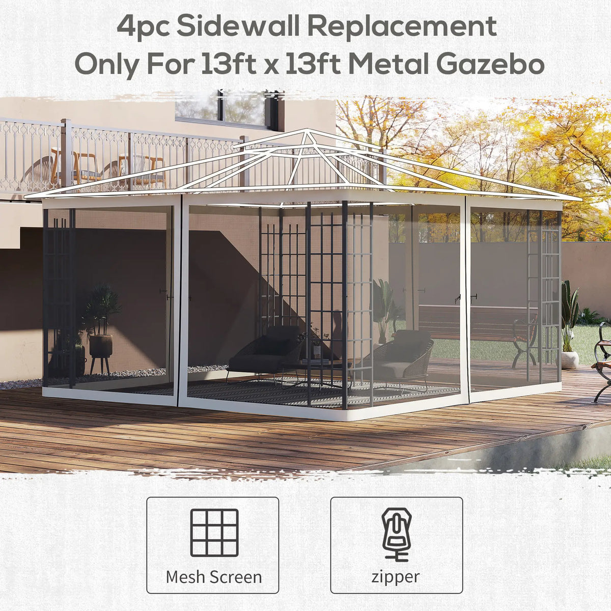 Outsunny Replacement Mosquito Netting 13' X 13', Black, Cream White Gazebos at Gallery Canada
