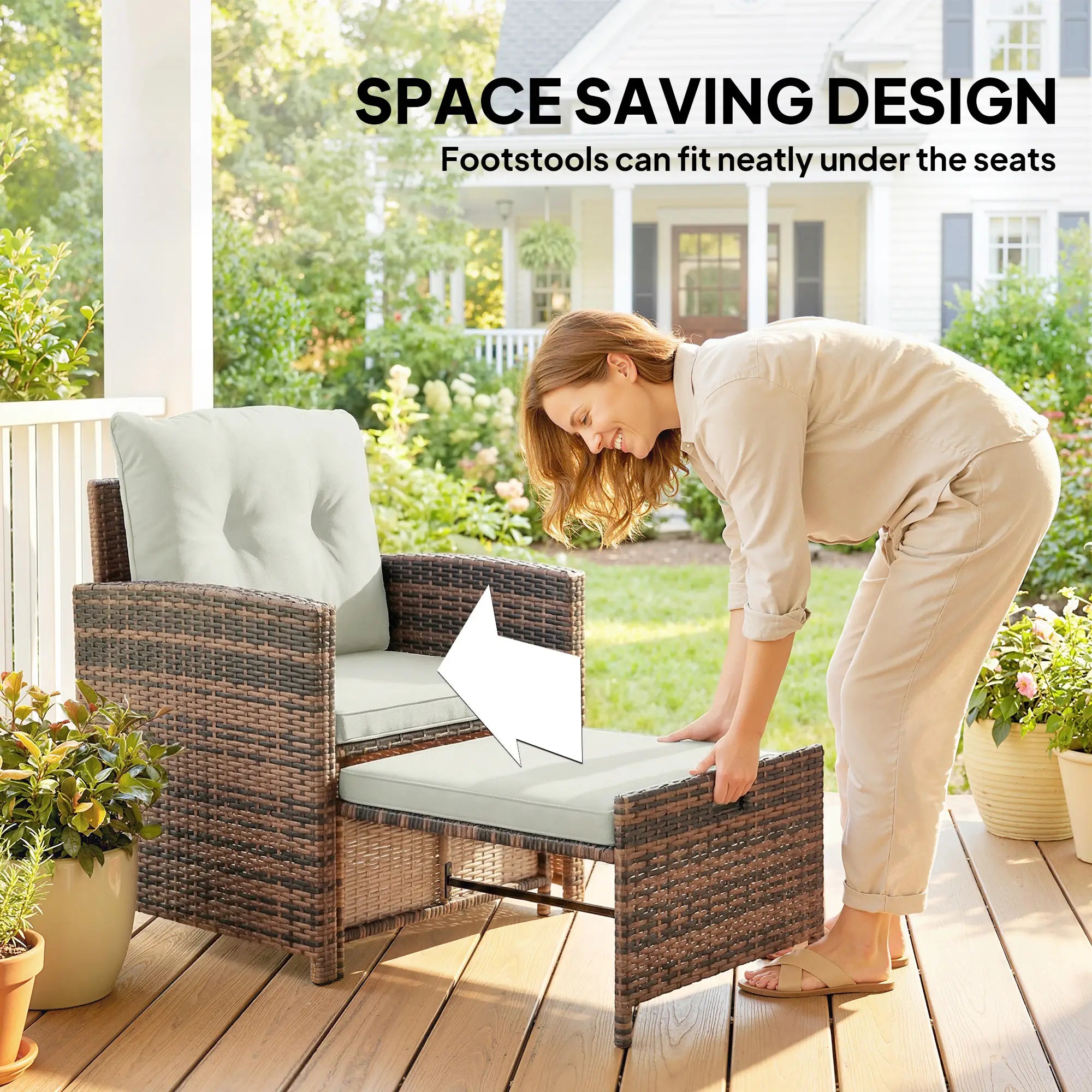 5 Piece Patio Set, Wicker Chairs With Ottomans, Glass Coffee Table, Brown Cream Patio Furniture Sets at Gallery Canada