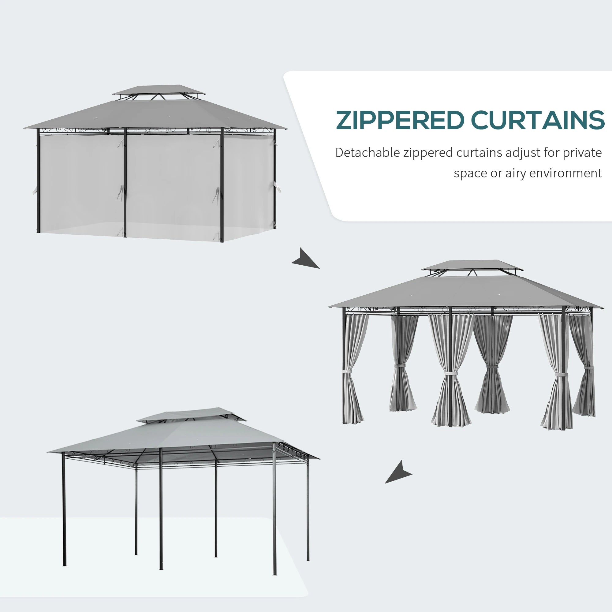 10' x 13' Patio Gazebo, 2-Tier Canopy with Curtains, Dark Grey Gazebos at Gallery Canada