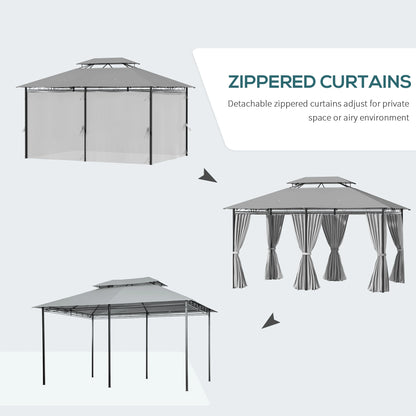 10' x 13' Patio Gazebo, 2-Tier Canopy with Curtains, Dark Grey Gazebos at Gallery Canada