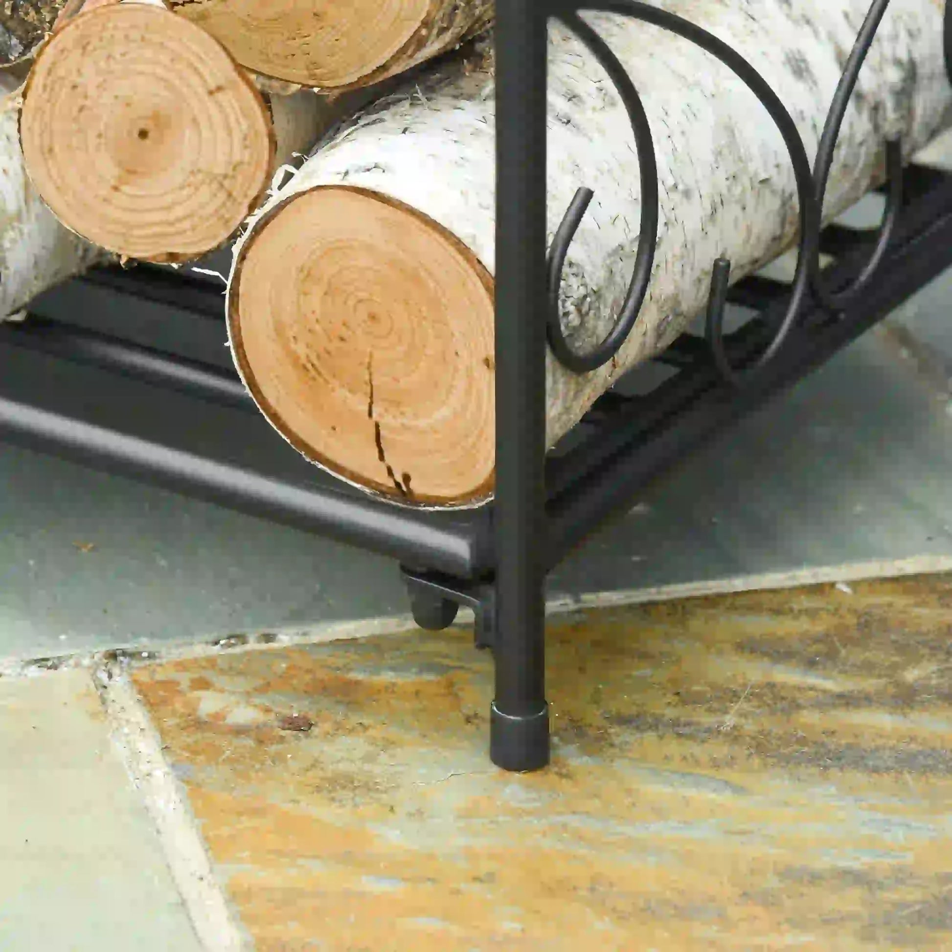16" Heavy Duty Metal Fireplace Log Holder, Firewood Rack Outdoor, Black Firewood Racks at Gallery Canada