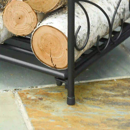 16" Heavy Duty Metal Fireplace Log Holder, Firewood Rack Outdoor, Black Firewood Racks at Gallery Canada