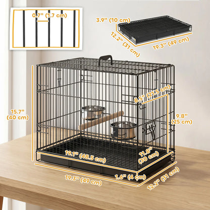 Bird Cage Portable w/ Slide-Out Tray Travel Cage for Parakeets w/ Perch &; Food Bowls Black
