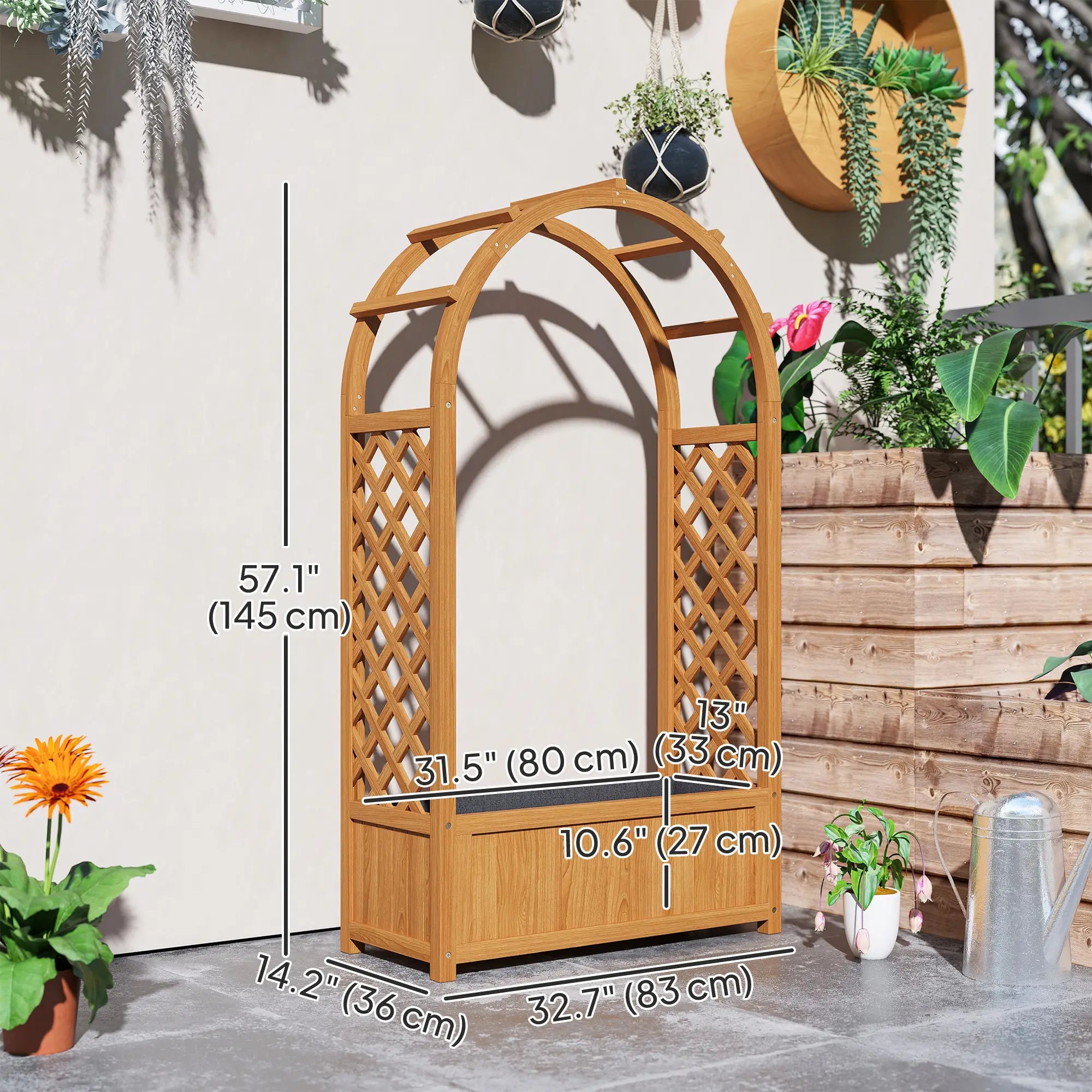 Wooden Raised Garden Bed With Arch Trellis, 33