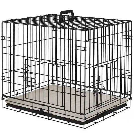 24" Dog Crate, 2 Doors, Folding Metal Cage, Removable Tray, Black Dog Cages & Crates Black, Beige at Gallery Canada