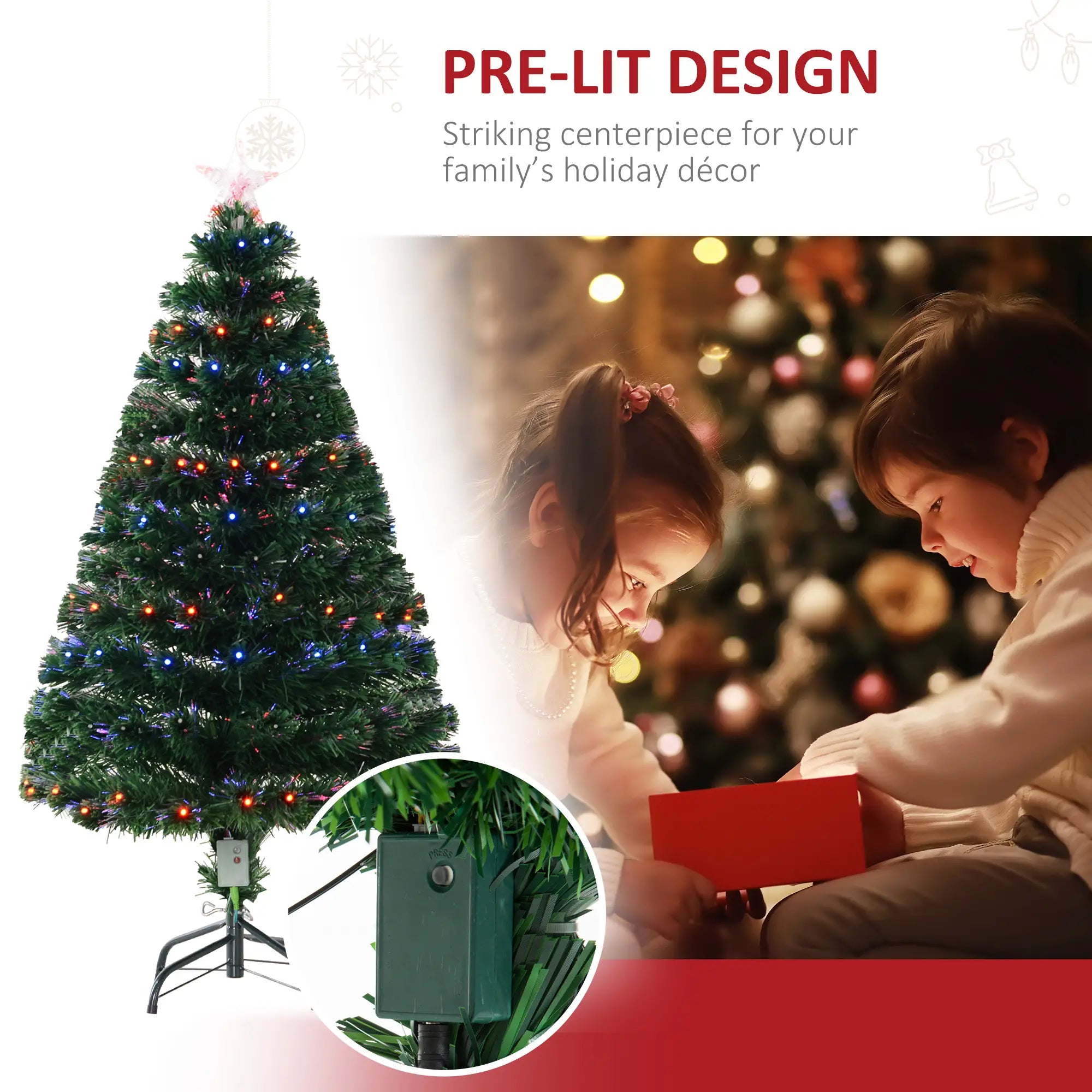 4ft Prelit Artificial Christmas Tree, Spruce Hinged Full Artificial Christmas Trees at Gallery Canada