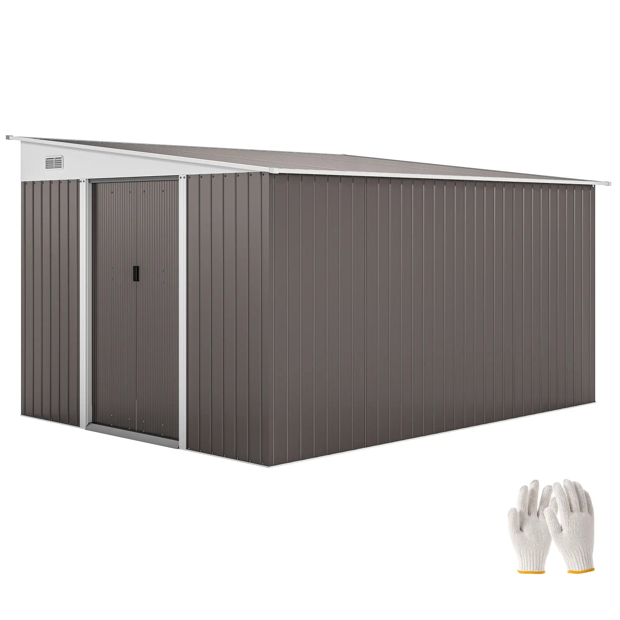 11' x 9' Steel Garden Storage Shed, Outdoor Metal Tool House, Grey Sheds Grey at Gallery Canada