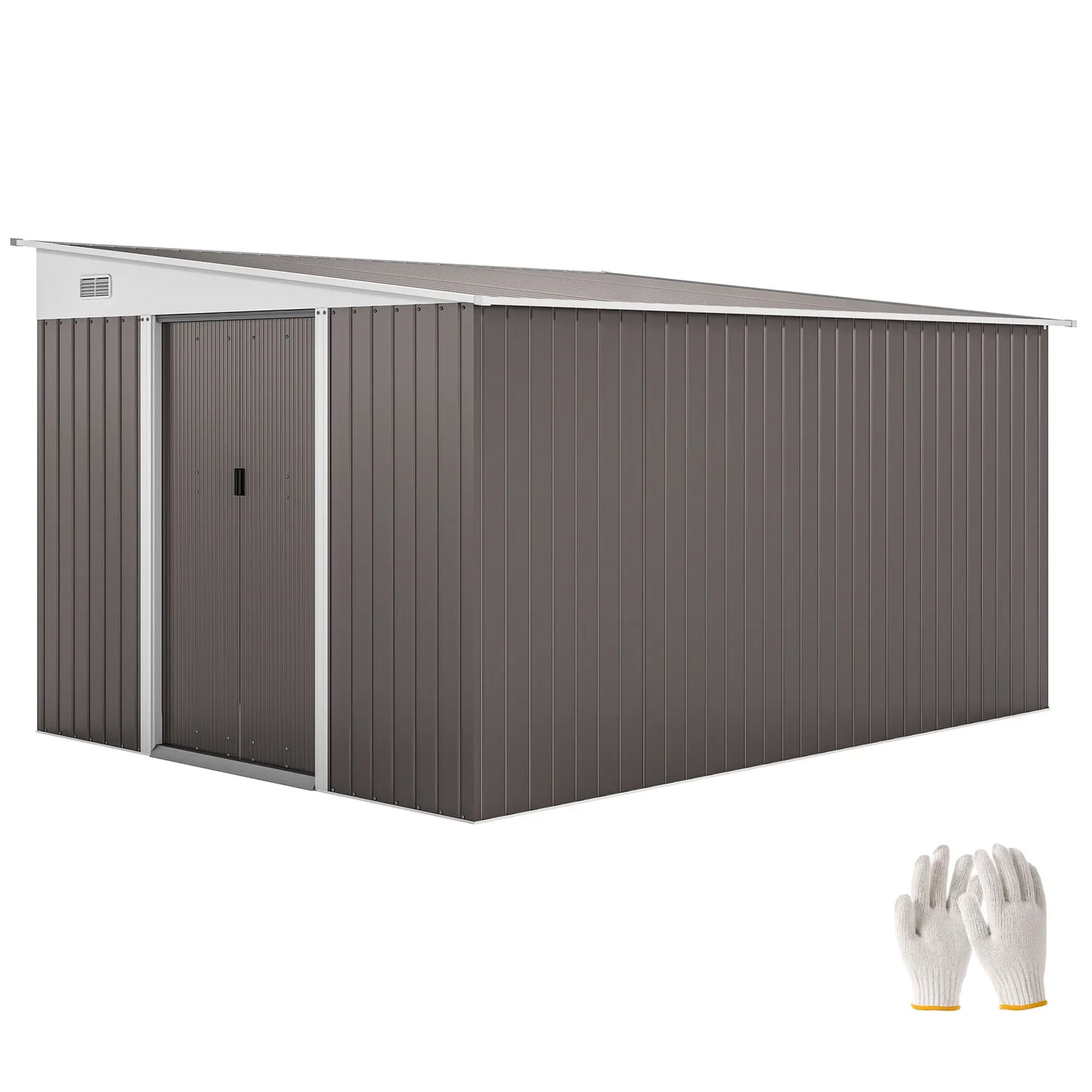11' x 9' Steel Garden Storage Shed, Outdoor Metal Tool House, Grey Sheds Grey at Gallery Canada