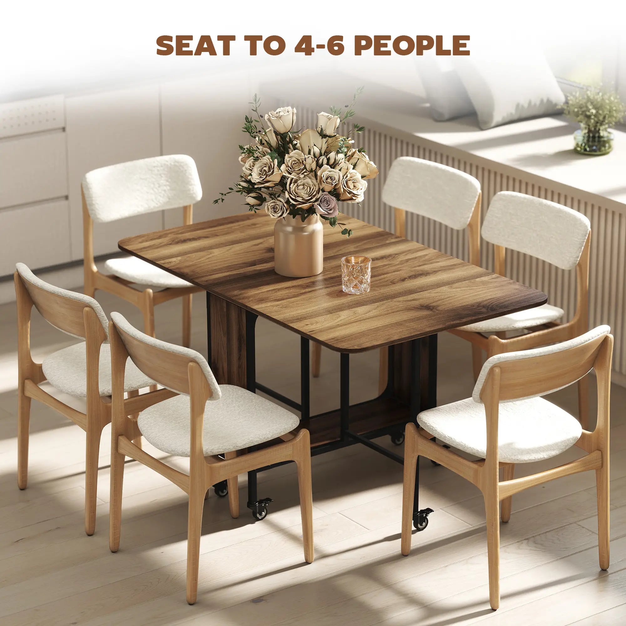 Folding Dining Table, Extendable Kitchen Table, 6 Wheels, Light Brown Bar Tables & Dining Tables at Gallery Canada