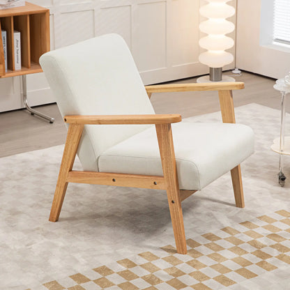 Mid-Century Modern Accent Chair Retro Fabric Armchair Wooden Arm Upholstered Lounge Chair for Living Room Cream White Accent Chairs at Gallery Canada
