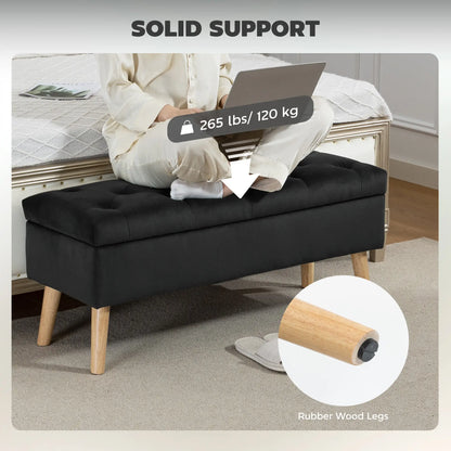 Velvet Storage Ottoman with Lid, Wood Legs, Black Storage Ottomans & Benches at Gallery Canada
