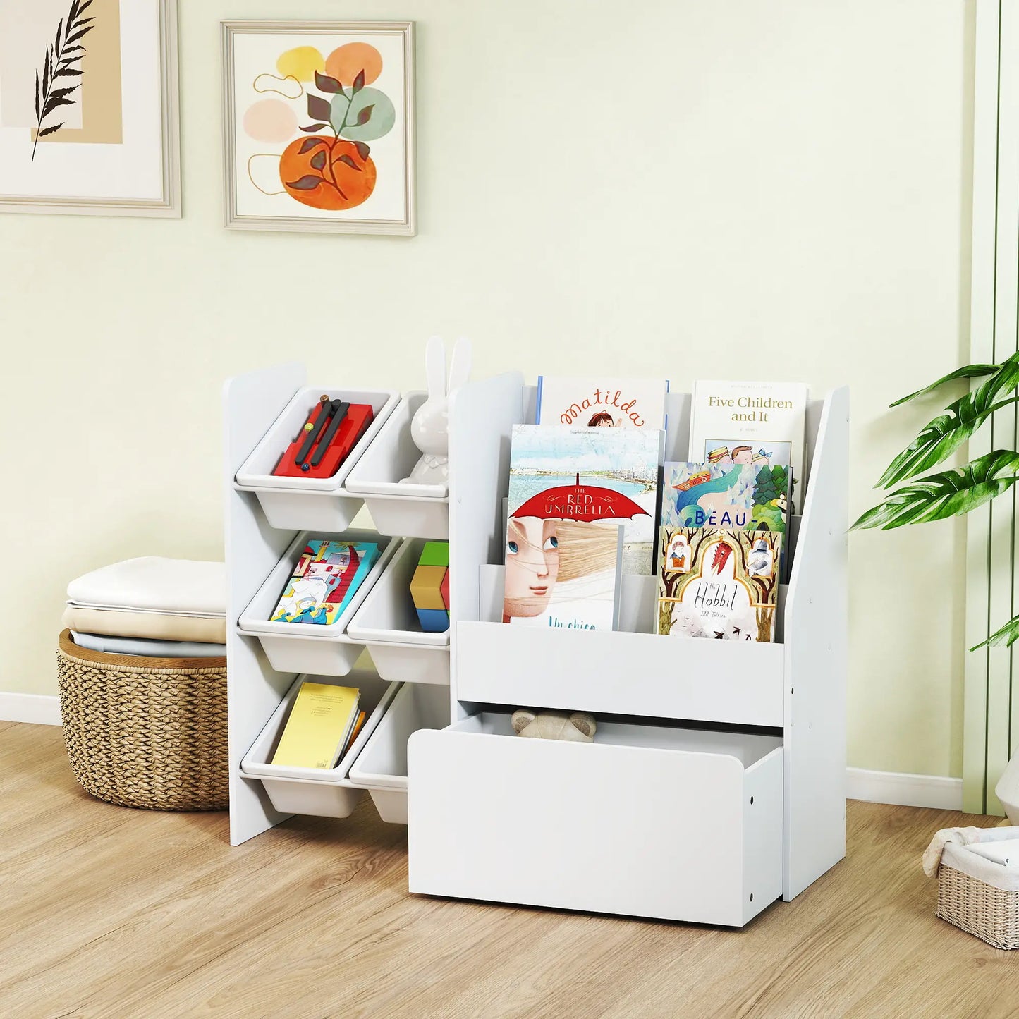 Kids Bookshelf Toy Storage, 3 Tier Bookcase 6 Removable Bins, White Baby & Kids Storage at Gallery Canada