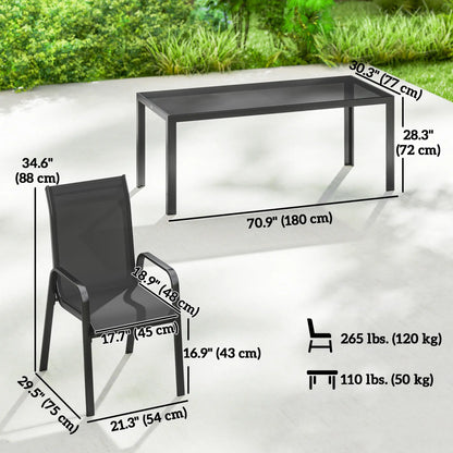 9 Piece Patio Set, Stackable Chairs, Glass Top, Black Outdoor Dining Sets at Gallery Canada
