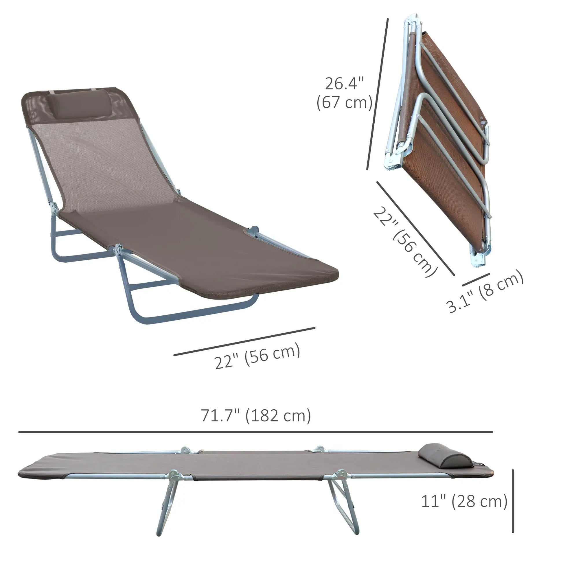 Outdoor Lounge Chair, Adjustable Reclining Seat, Folding Chaise, Brown Lounger Chairs at Gallery Canada